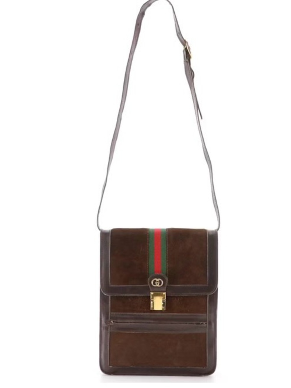 Vintage Gucci Parfums Brown Suede & Leather Shoulder Bag with Sherry Line Stripe - Picture 5 of 13